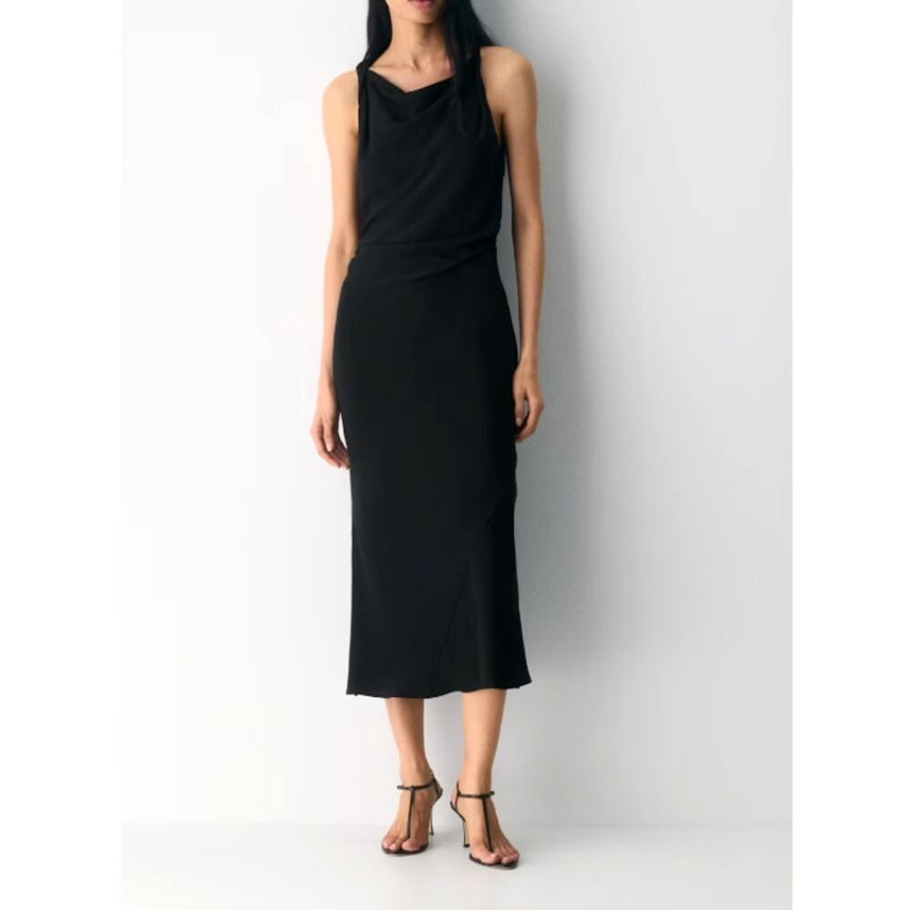 Aritzia Babaton Account Matte Satin Bias Cut Cowlneck Maxi Dress Black Size S
